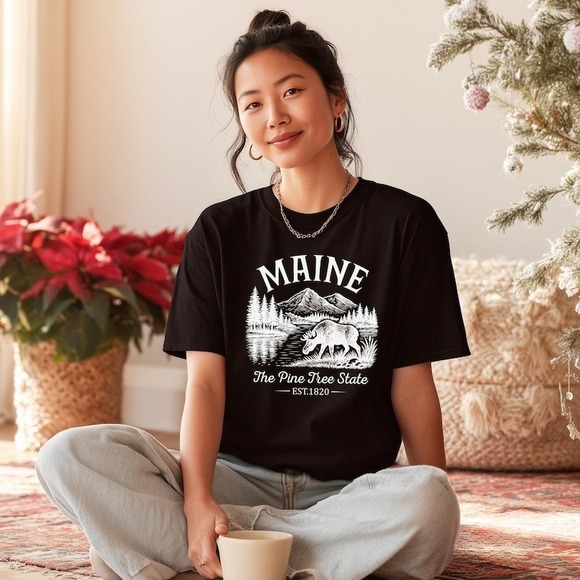 Other - Maine Shirt, The Pine Tree State Est 1820, Moose Forest Graphic Tee